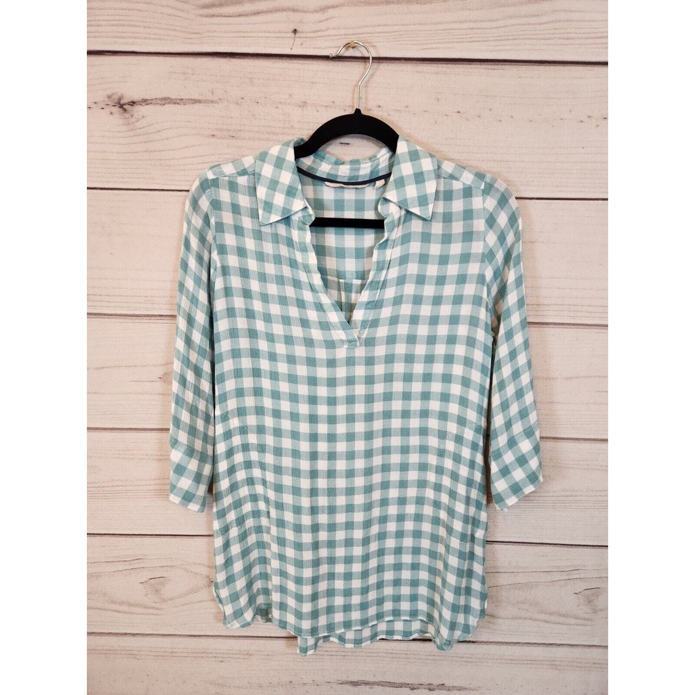 Soft Surroundings Women's Green White Check Al Fresco Plaid Tunic Top Size S